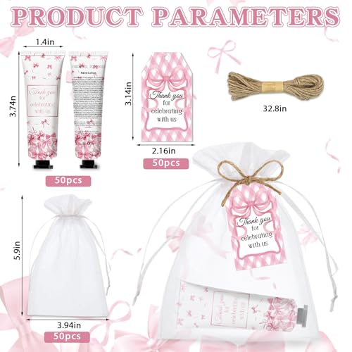 50 Pcs Pink Bow Gifts Hand Cream Bulk for Women,Girls Favors Gifts for Bachelorette Mini Travel Hand Lotion Bulk for Guest Wedding Bridal Engagement Baby Shower Thanksgiving Christmas Party Stuffers