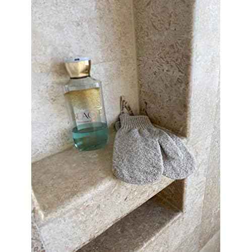 Scrub Gloves - Exfoliating Shower Mitts - Washable - Face and Body - for Men and Women (6 Pairs Bone)