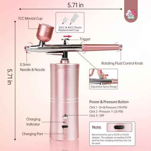 SAVILAND Super-Stable Airbrush Kit: 25 PSI Precision Airbrush for Nails Recharge Dual-Mode Airbrush Gun 0.3mm Nozzle Airbrush Machine Makeup Protable Airbrush Gel Nail Ombre French Paint Nail Art