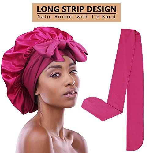 3pcs Satin Bonnets for Black Women, Large Silky Bonnet with Tie Band, Jumbo Braids Bonnet, A