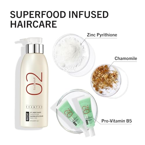 Biotop Professional 02 Eco Dandruff Shampoo - Dry Scalp Treatment & Hydrating Shampoo with Pro Vitamin B5, Zinc Pyrithione & Chamomile - Reduces Irritation and Prevents Future Dandruff (33.8oz)