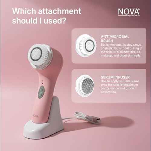 Spa Sciences - NOVA - Sonic Cleansing Brush with Bristles & Infusion System ? Anti-Aging Facial Exfoliating, Waterproof, and USB Rechargeable
