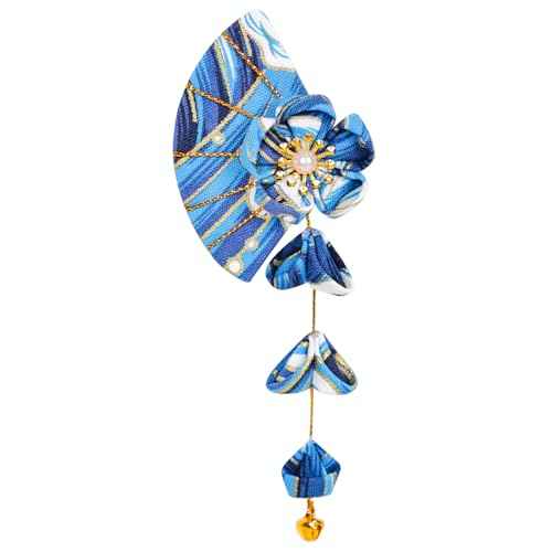1 Pair Japanese Style Hair Clips Sector Tassel Hair Accessories Flower Kimono Traditional Hairpins Barrette Cherry Blossom Hair Clamp Bride Hanfu Accessory for Womens (Dark Blue)