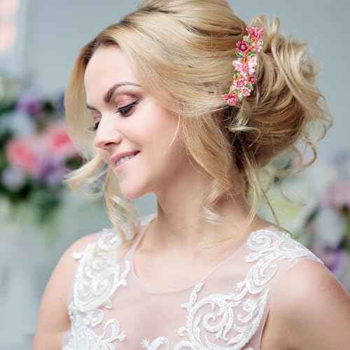 2 PCS Vintage Flower Jewelry Design Hairpin,Pink Rhinestone Flower Hair Clips Hair Barrette for Women and Girls French Style Hair clips Hair Accessories