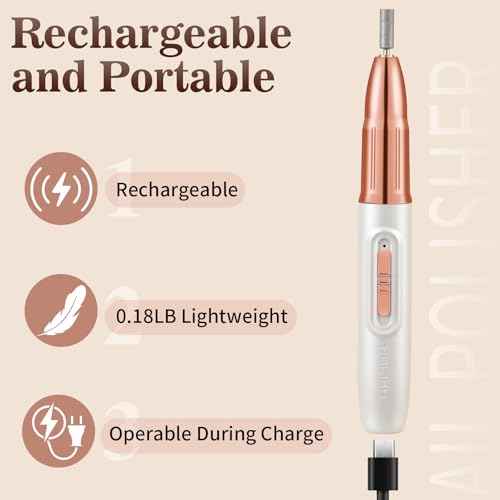 Electric Nail Drill - Cordless Nail Drill with 11 Drill Bits - Electric Nail File for Acrylic Gel Dip Powder Nails, Nail Filer Electric for Manicure Pedicure Polishing Shape (White)