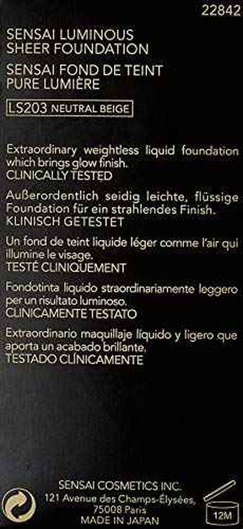 Sensai Luminous Sheer Foundation Spf15 30ml 203 Neutral Beige