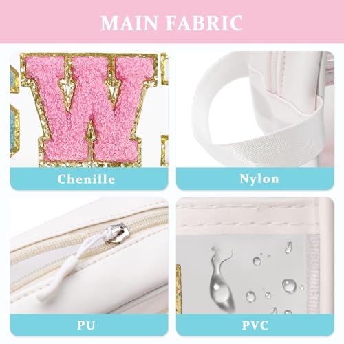 COSHAYSOO Clear SWIM Makeup Bag with Preppy Letter Patch Beach Pool Travel Essential Gifts for Women Swimmer Swimming Team Teenager Girls Cute Toiletry Zipper Pouch Cosmetic Purse Organizer