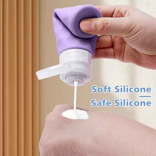 Travel Bottles for Toiletries, 4pcs Tsa Approved 3oz Travel Size Containers, BPA Free Leak Proof Premium Silicone Bottles, Refillable Liquid Squeezable Accessories W/Toiletry Bag(Purple)