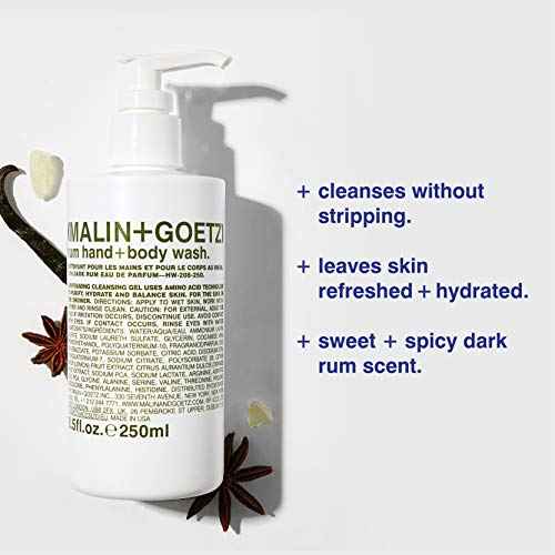 Malin + Goetz Rum Hand & Body Wash, 16 Fl. Oz. ? Men & Women Natural Body Wash For All Skin Types, Foaming Hydrating Cleansing Gel, Cruelty-Free & Vegan