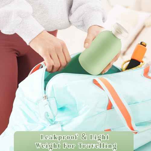 9 Pcs 6.8 oz Plastic Squeeze Bottles with Flip Cap,Empty Refillable Travel Shampoo Bottle Containers for Creams, Lotion,Body Wash, Conditioner,Silicone Funnel Included-Green