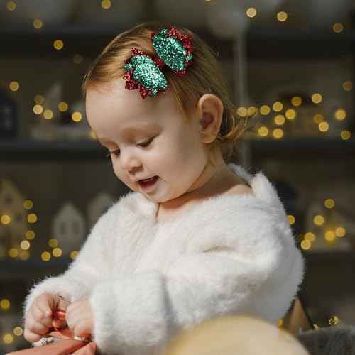 Glitter Red Green Hair Bow Clips 4IN Holiday Cheer Bow Alligator Barrettes Hairpins for Toddler Teens Girls Kids Birthday Back School Christmas Dress outfit Decor Accessory Gift