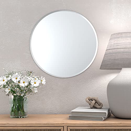 Gatco 1806 Bathroom Wall Mirror, 25 inch Modern Mirror for Living Room, Vanity, Slim Design Beveled Frameless Round Mirror - Easy Mount Safety Bracket