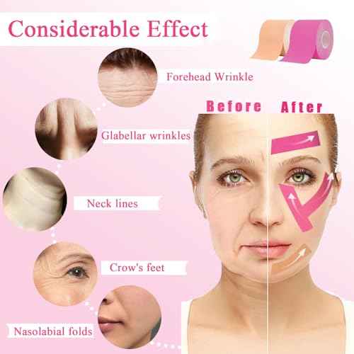 Anti-Wrinkle Face Tape,4 Rolls Facial Myofascial Lift Tape for Skin Firming, Toning & Tightening | Face Lift Tape for Neck & Forehead Smooths Wrinkles, Lifts Skin Anti-Aging Face Toning Belts|4 Colors