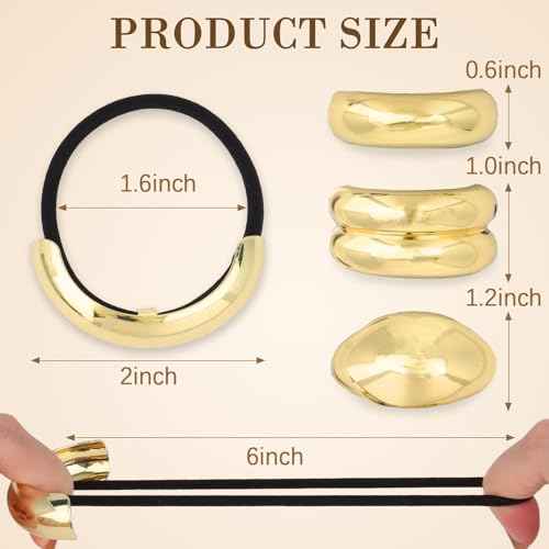6pcs Gold and Silver Hair Ties for Women Metal Ponytail Holders Elastic Ties HairCuff Metal Geometric Scrunchies for Thick Thin Hair Fashion Accessories for Women Girls