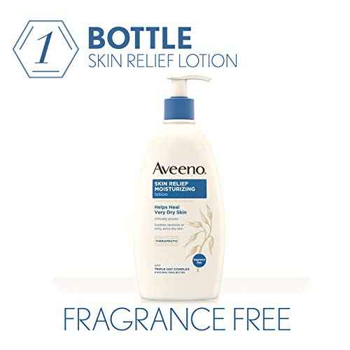 Aveeno Skin Relief Fragrance-Free Moisturizing Lotion for Sensitive Skin, with Natural Shea Butter & Triple Oat Complex, Unscented Therapeutic Body Lotion for Itchy, Extra-Dry Skin, 18 fl. oz