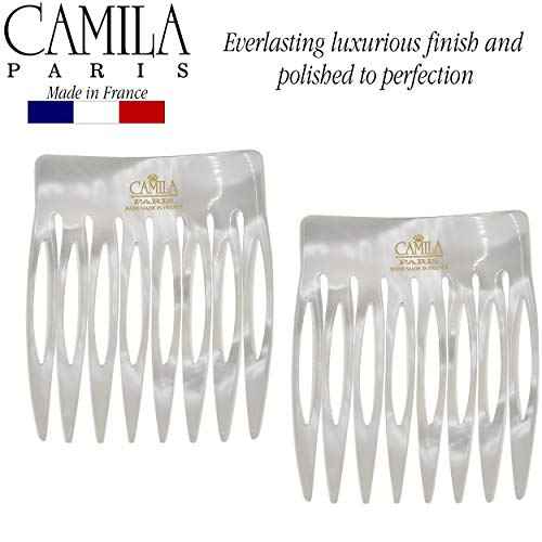 Camila Paris CP3010 French Hair Side Comb Handmade Small Pearl French Twist Hair Combs Decorative, Strong Hold Hair Clips for Women Bun Chignon Up-Do Styling Girls Hair Accessories, Made in France