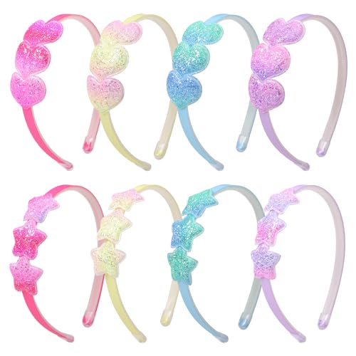 Fishdown Girls Glitter Headbands Toddler Sequin Head Bands with Teeth Non-slip Glitter Headband Hairband for Girls and Kids(8Pcs)