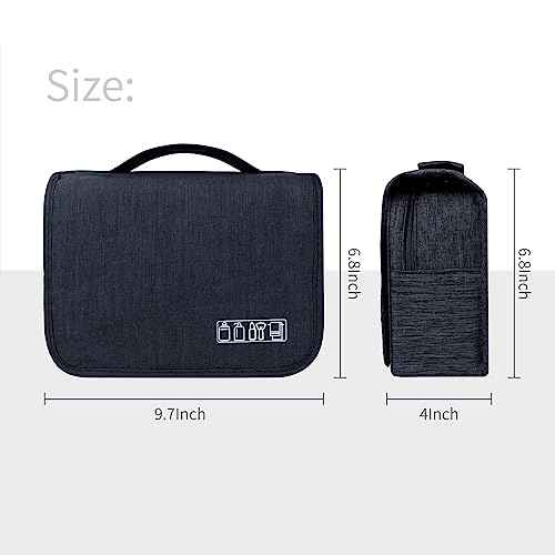 Large Capacity Toiletry Bag Travel Bag with Hanging Hook for Men and Women Waterproof Travel Cosmetic Bag Bathroom Storage Bag for Brushes Set,Full-Sized Shampoo,Toiletries,Accessories-Black