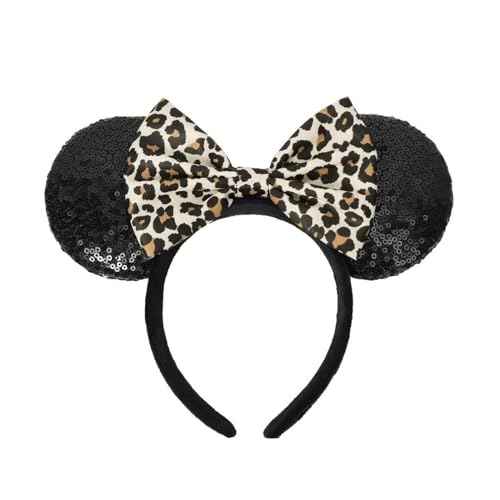 ASHONE Mouse Ears Headbands for Women Groups Leopard Ears Shiny Bows for Birthday Themed Events Accessories Party (Leopard, 1 Count (Pack of 1))