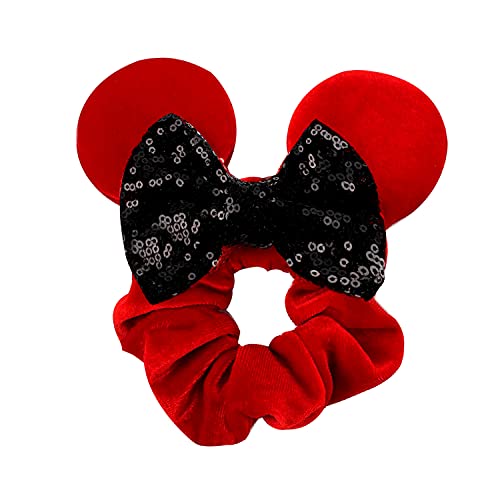 JOYFISCO 3 Pack Mouse Ears Scrunchies Velvet Hair Scrunchies Sequin Bows Hair Ties Hair Bands Ponytail Holder Hair Accessories for Women Girls