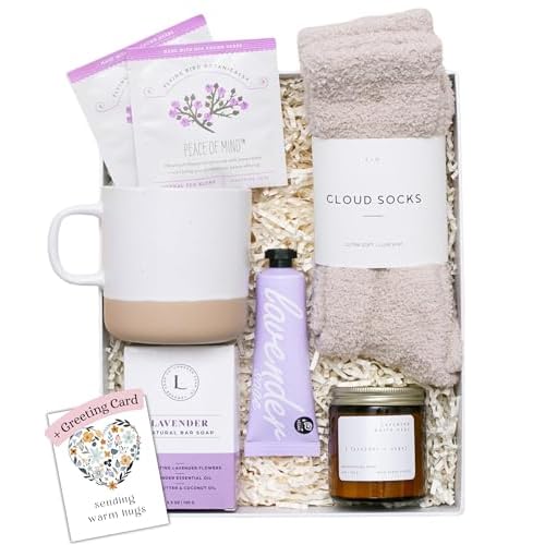 Unboxme Spa Gift Basket for Women - Lavender Self Care Gifts with Candle & Bath Bombs - Relaxation Care Package for Birthday, Get Well Soon, Christmas, Valentine's Day