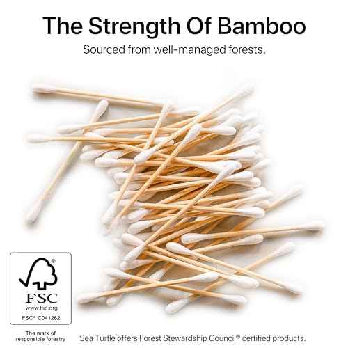 Sea Turtle Bamboo Cotton Swabs (200 Count) - Vegan, Eco Friendly, Organic, Double Tips, Plastic Free Wooden Ear Sticks, All Natural 100% Biodegradable Cotton Buds