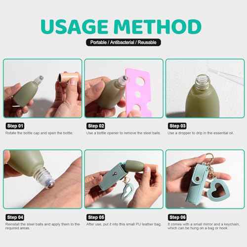 JPNK Essential Oils Roll-on Bottles with Stainless Steel Roller Balls for Aromatherapy and Perfumes with Portable Small Bag Pack of 4