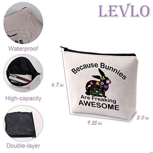 LEVLO Funny Bunnies Lovers Gift Because Bunnies Are Freaking Awesome Makeup Bag Bunnies Mom Cosmetic Zipper Pouch(Because Bunnies)