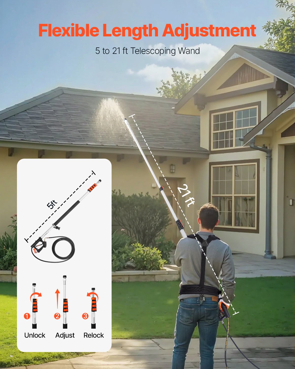 Telescoping Pressure Washer Wand 21 Ft 4000 PSI with 7 Nozzles & Nozzle Set