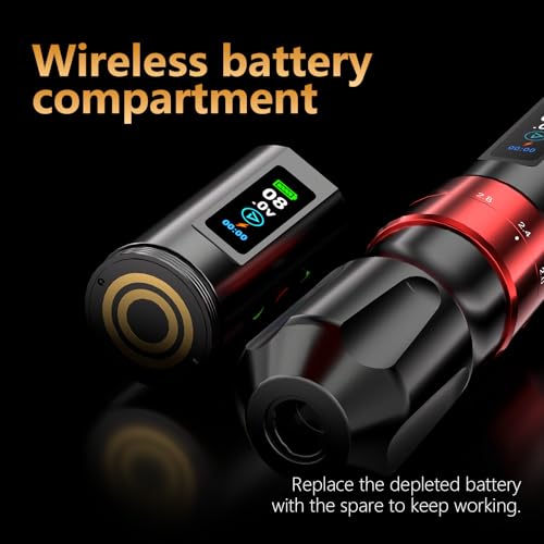 BIGWASP Z3 Wireless Rotary Tattoo Machine Pen, 6 Adjustable Stroke Lengths, 1,800mAh Battery with Extra Battery, Coreless Motor for Professional Artists - Black