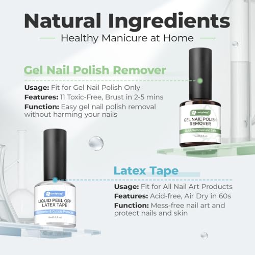 Gel Nail Polish Remover: 15ml Nail Polish Remover with Liquid Latex for Nails Peel off, Fast & Easy Remove Gel Polish in 2-5 Minutes, No Soaking or Wrapping, Cuticle Protectors