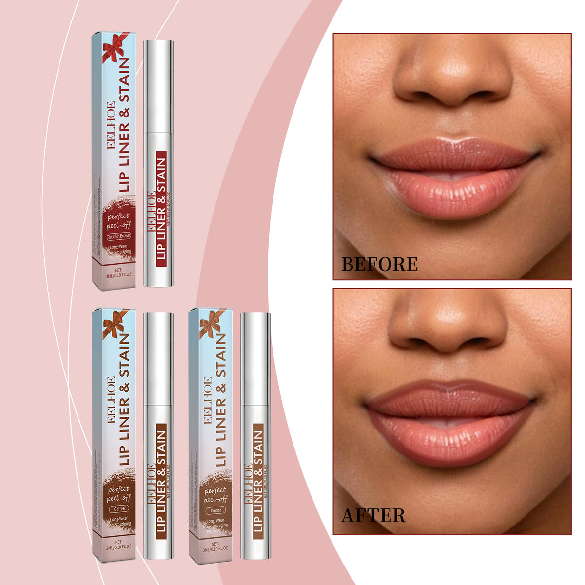 Peel-Off Lip Gloss Red Brown 3ml Makeup Set for Lip Color & Shine