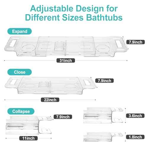 Expandable Bathtub Tray Caddy, Clear Bath Tray for Tub for Bath Relaxing, Foldable Bath Table Trays, Bathtub & Bathroom Accessories for Women Gift, Anniversary or Wedding Gifts, New Home