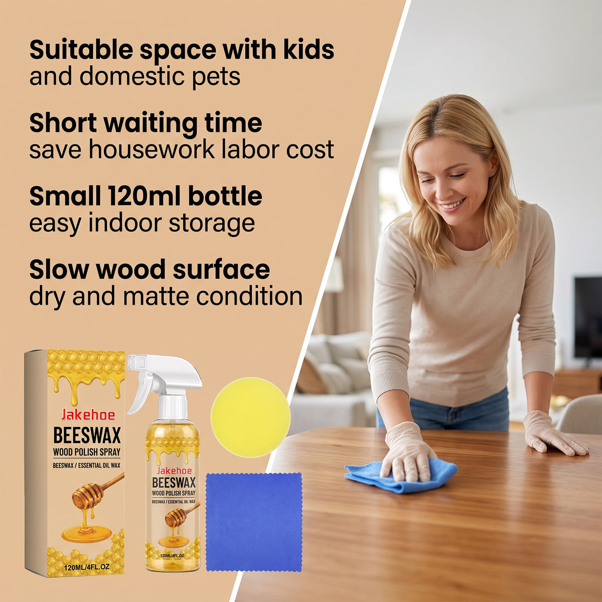 Beeswax Wood Polish Spray - Furniture & Home Decor Finish, 120ml