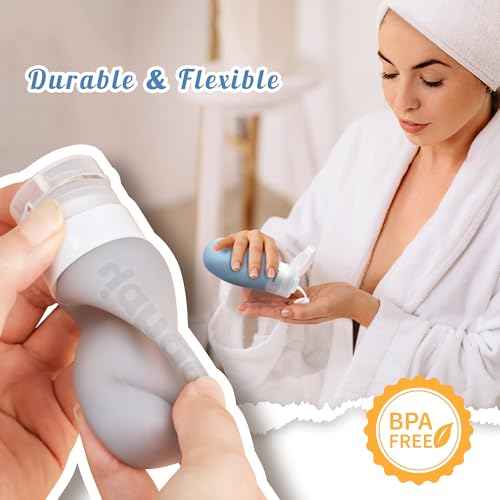 Travel Bottles for Toiletries,3oz Leak Proof Squeezable Travel Size Containers, 5 Pack TSA Approved Travel Essentials for Shampoo Conditioner,Silicone,Black Pack