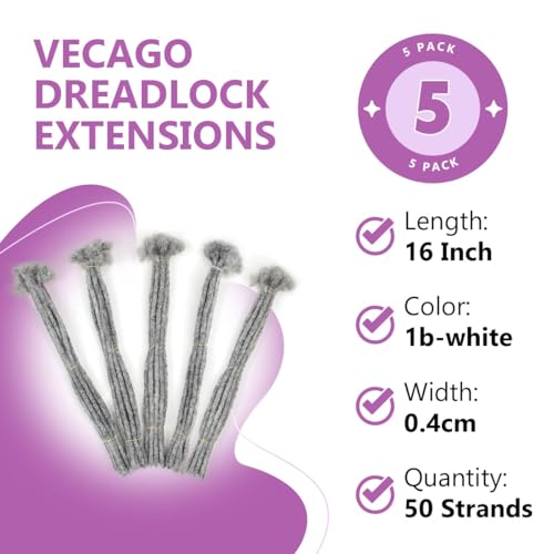 16 inch 50 Strands Loc Extensions Human Hair, 0.4cm Width 100% Human Hair Dreadlock Extensions for Men/Women, Can be Dyed Soft Dreads Extensions,Salt/Pepper