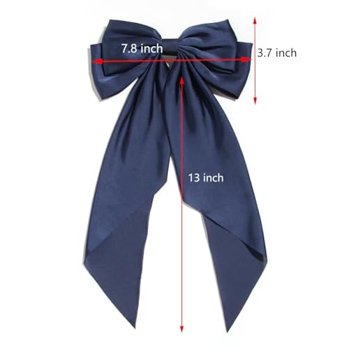 Furling Pompoms Hair Bows for Women,Large Satin Silky Hair Bow Clips Ribbon Long Tail French Barrette Hair Clamps Girls Hair Accessories Party Wedding Christmas Thanksgiving (Popular Colors)