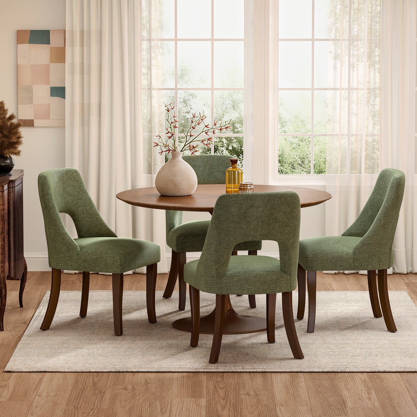 Upholstered Dining Chair Set of 2 - Modern Green Fabric