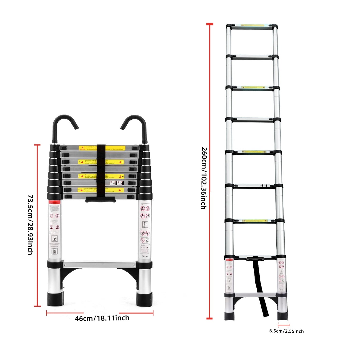 8.5FT Telescopic Aluminum Ladder for Home & Outdoor Use - Portable & Safe