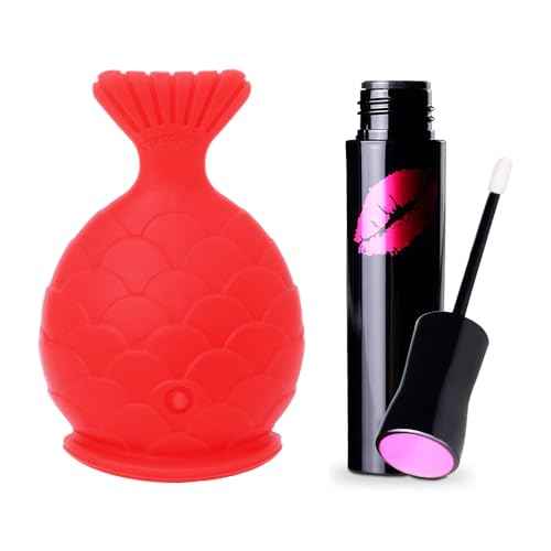 Lip Plumper Device+Lip Plumper Gloss Set,Fish Shape Lip Plumping Tool Kit,Lip Enhancer Chemical Way+Physical Way Natural Pout Mouth Tool Lip Care Serum Lip Balm Sexy Big Lip Moisturizing Lip Plumping