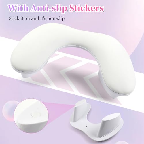 Arm Rest for Nails Tech, U Shaped Soft PU Leather Nail Arm Rest,Ergonomic Slope Angle Hand Rest for Nails Tech,Professional Salon Manicure Arm Rest Cushion (White)