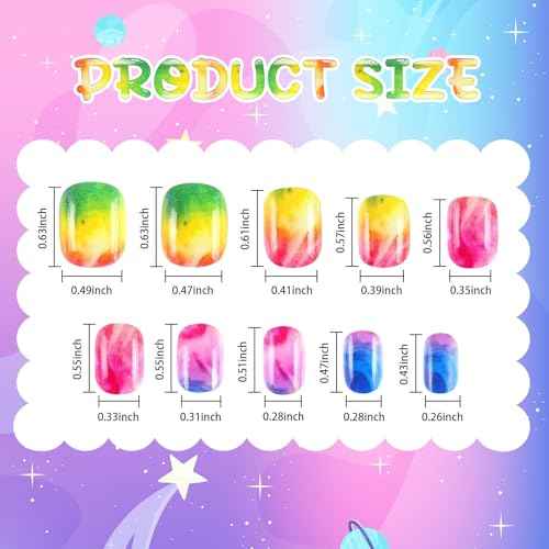 216Pcs 9 Pack Kids Press on Nails Grils Full Cover Short False Stick on Nail Tips for Kids Nail Art Decoration Christmas Birthday Valentine's Party Favors Gift(Gradient Style)