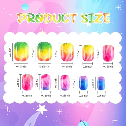 216Pcs 9 Pack Kids Press on Nails Grils Full Cover Short False Stick on Nail Tips for Kids Nail Art Decoration Christmas Birthday Valentine's Party Favors Gift(Gradient Style)