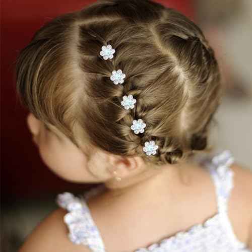 YISSION 20Pcs Mini Rhinestone Flower Hair Clips Cute Blue Pearl Hair Pins Small Decorative Hair Clips Wedding Hair Barrettes Bridal Hair Accessories for Girls Women