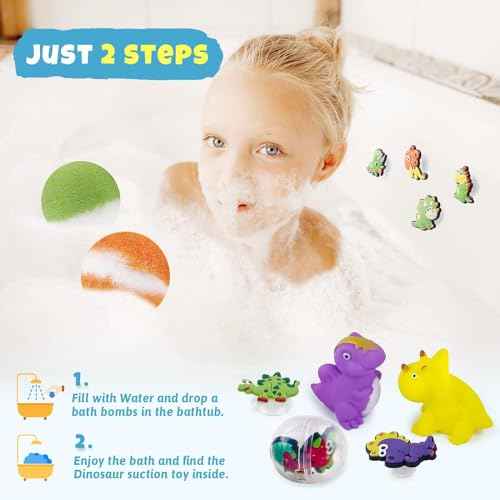 26+2 PCS Bath Bombs for Kids with 26 Dinosaur Suction Toys Inside, Organic Kids Bath Bombs Gift Sets with 2 Squeeze Dinosaur Toys for Boys & Girls on Birthday, Easter, Christmas, Lavender