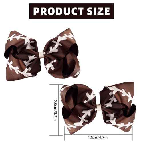 2Pcs Glitter Football Hair Bow Clips Soccer Hair Bow Clips Brown Football Hair Clips 4.5inch Grosgrain Hair Bows Clip Big Bow for Hair Cheer Bow Clips Cheerleader Bow Hair Accessories for Girls Gifts