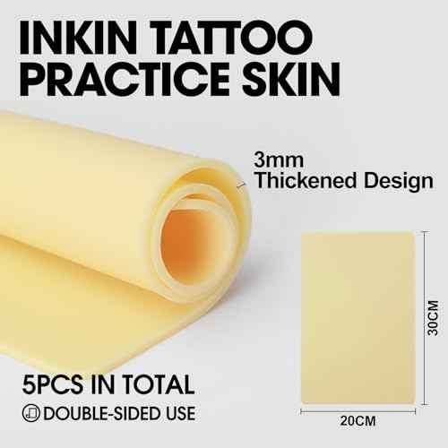 INKin 3MM Tattoo Practice Skin 30x20CM, 5Pcs Tattoo Skin Double Sides for Practicing, Tattoo Fake Skin Silicone for Beginners And Professional Tattoo Artists