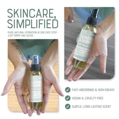 Rinse Bath & Body Almond & Honey Body Oil Moisturizer Spray - Natural Lightweight Fast Absorbing with Squalane, Grapeseed, Apricot & Vitamin E Oil for All Skin Types, 4 fl oz