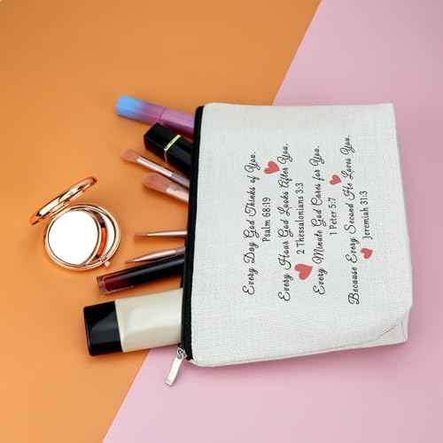 Inspirational Christian Gifts for Women Feith Makeup Bag Religious Gifts for Her Daughter Sister Friend Besite Grandma Aunt Motivational Gift Bible Verse Cosmetic Bag Travel Pouch