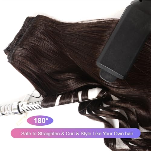 Dark Brown Clip in Hair Extensions, 24 Inch 120g, 2 Dark Brown Hair Extensions Real Human Hair, Invisible Seamless Remy Human Hair Clip Extensions for Women 8pcs Per Set with Double Weft